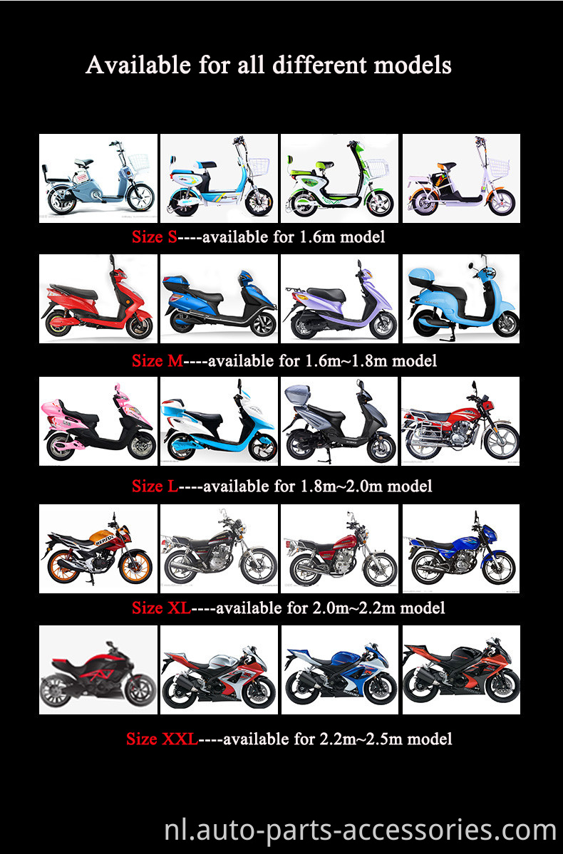 Opblaasbare 210T elastische polyester UV Beschermt Outdoor Waterdichte driekwiel bedekte elektrische motorfiets te koop